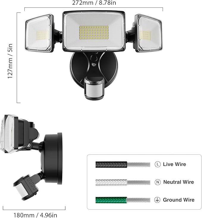Onforu 2 Pack 100W 11000LM LED Motion Sensor Outdoor Lights, Dusk to Dawn Flood Lights Outdoor Motion Sensor, Hardwired Security Light Floodlights Outside 6500K Daylight IP65 Waterproof (Black)