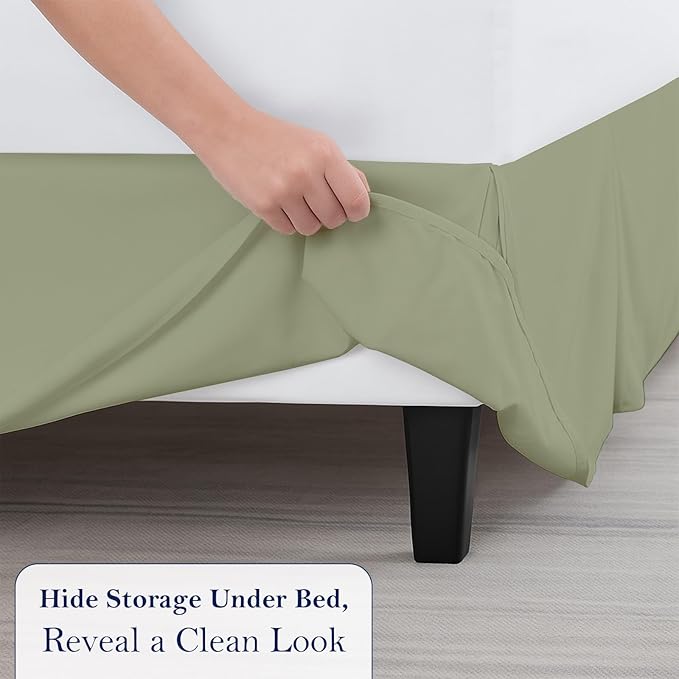 Twin Bed Skirt, Luxury 16 Inch Drop Sage Pleated Bed Skirt, Double Brushed Microfiber, Box Pleat Design, Wrinkle & Fade Resistant, Easy Fit Tailored Bedskirt for Twin Size Beds