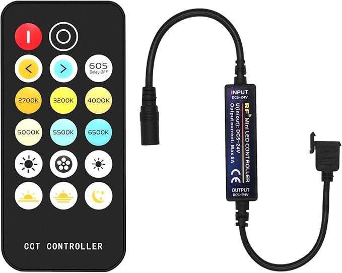 PAUTIX RF Remote Dimmer CCT Tunable COB LED Strip Lights,17-Key Wireless Remote and Controller DC 5-24V for CCT COB LED Tape Lights,Timer Function