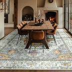RELEANY Washable Area Rug, Large 10'x12', Beige/Carbon Grey/Orange - Image 4
