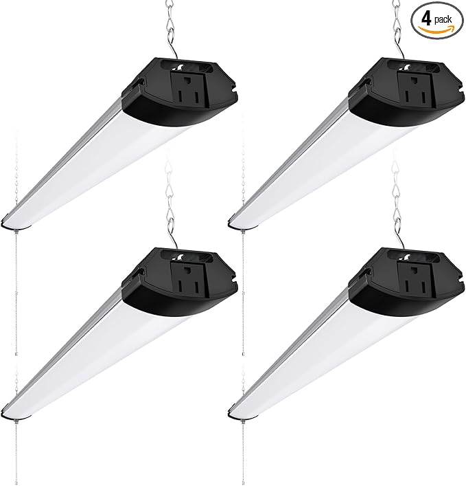Barrina BS84 LED Shop Lights for Workshop 4FT, 84W, 10000LM, 6500K Linkable Light Fixture for Garage, Basement, Hanging or Flush Mount, 4 Packs