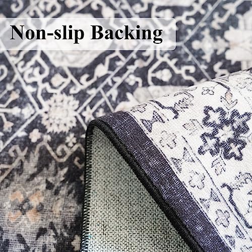 Washable 4x8 Hallway Runner Rug: Vintage 8ft Soft Runners for Entry Living Room Wide Low Pile Carpet with Non-Slip Backing for Kitchen Bedroom Thin Stain Resistant Floor Mat for Dining Room(Black,4x8) - Image 5