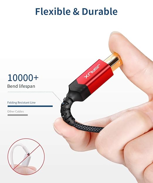JSAUX USB 3.0 Printer Cable, Type A Male to B 3.0 Male (3.3ft/1M) USB 3.0 Type B Upstream Cord Nylon Braided Compatible with Docking Station, External Hard Drivers, Scanner, Printer and More(Black)