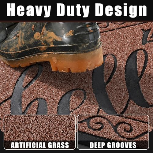Yimobra Welcome Mats for Front Door 36x24, Heavy Duty Waterproof Outdoor Door Mat Outside Entrance, Non-Slip Low Profile Indoor Entryway Mat for Garage Patio, Maroon - Image 2