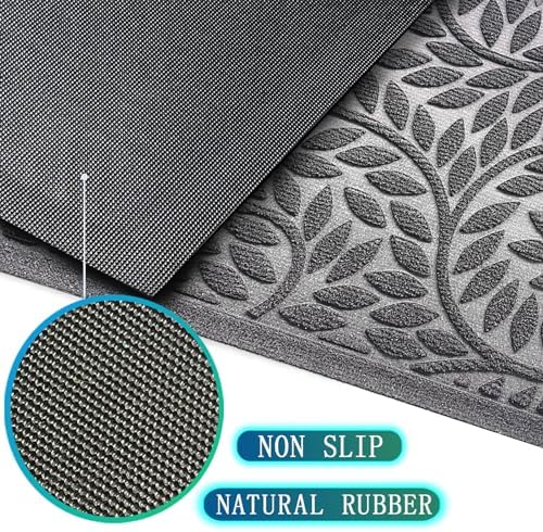 Bulijojo Front Door Mat Entrance,Durable Heavy Duty Welcome Mat,Thick Absorbent Natural Rubber Non Slip Mat,Sturdy Entryway Grey 47"x32" - Image 3