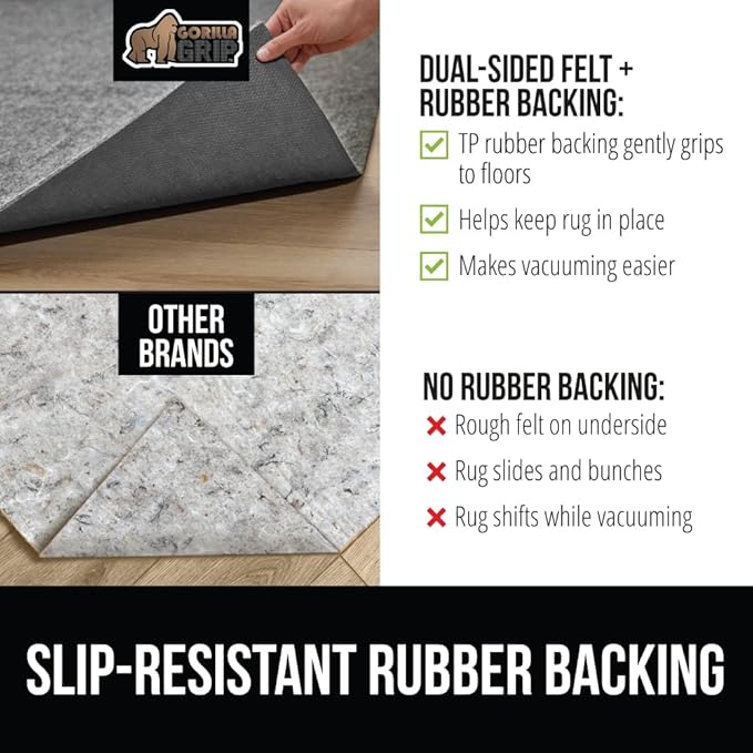 GORILLA GRIP Felt and Natural Rubber Stay in Place Slip Resistant Rug Pad, 1/4in Thick, 8x2 FT, Protective Padding Under Area Rugs, Cushioned Gripper Pads, Carpet Runners, Hardwood Floors Protection