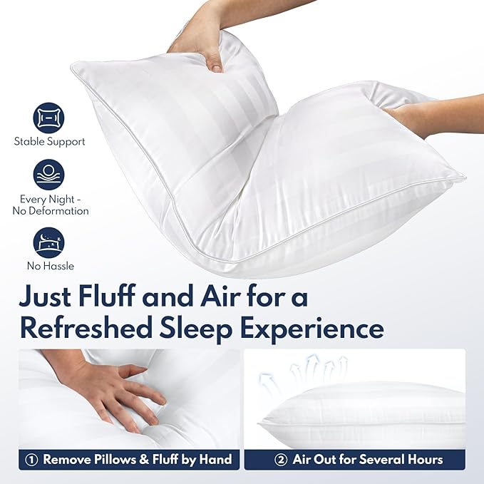 DIORIS Pillows Queen Size Set of 2 - Luxury Hotel Collection Bed Pillows for Sleeping, Supportive Side Sleeper Pillow, Fluffy Down Alternative Microfiber Filled for Back, Stomach Sleepers