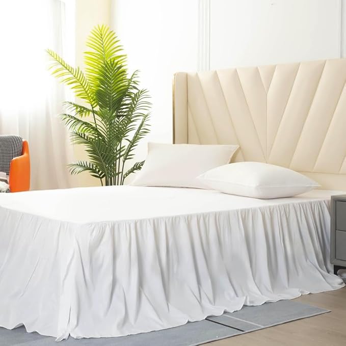 White Bed Skirt King Size Ruffled Bed Skirt with Split Corners, King Bed Skirt 22 Inch Drop, King Size Bed Skirt White for Ruffled Bed Skirt with Split Corners, Bed Skirt King Size