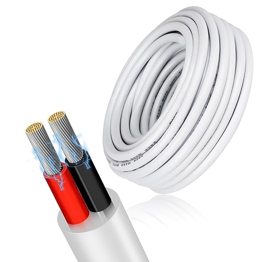 18 Gauge 2 Conductor Electrical Wire, 32.8FT Low Voltage 18/2 Tinned Copper Stranded 2 Wire Cable, 18 AWG White Flexible Extension Power Cord for Automotive, LED Lamp, Outdoor Landscape Lighting Etc