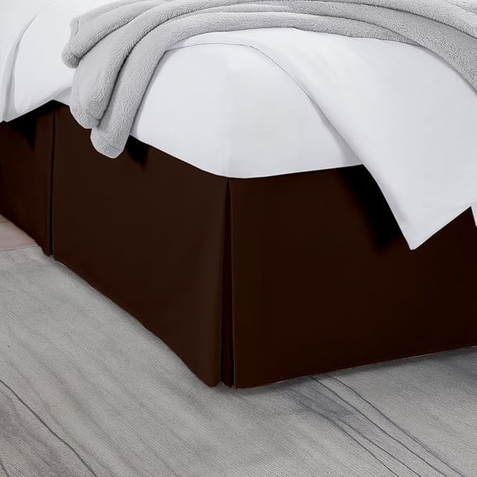Twin Bed Skirt, Luxury 16 Inch Drop Chocolate Pleated Bed Skirt, Double Brushed Microfiber, Box Pleat Design, Wrinkle & Fade Resistant, Easy Fit Tailored Bedskirt for Twin Size Beds