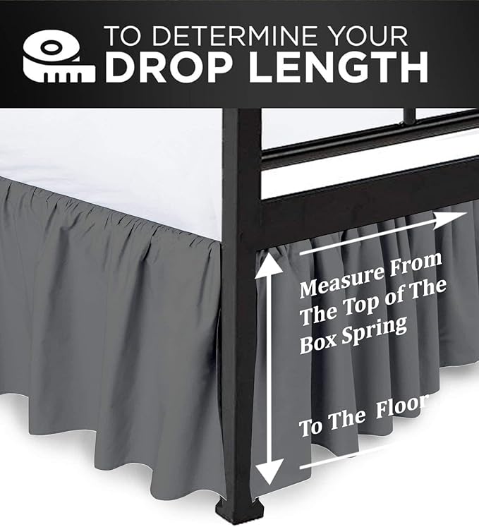 Ruffled Bed Skirt with Split Corners, Dark Grey, Full 21 Inch Drop Bedskirt, Hotel Quality Brushed Microfiber Wrinkle Free Dust Ruffle Bed Skirt Full Size
