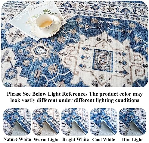 2x6 Washable Hallway Runner Rug: Indoor Farmhouse Kitchen Rugs Oriental Thin Non-Slip Entryway Carpet Ultra Soft Water Resisitant Floor Mat for Living Room Bedroom for Bathroom Laudry(2 X 6,Blue) - Image 2