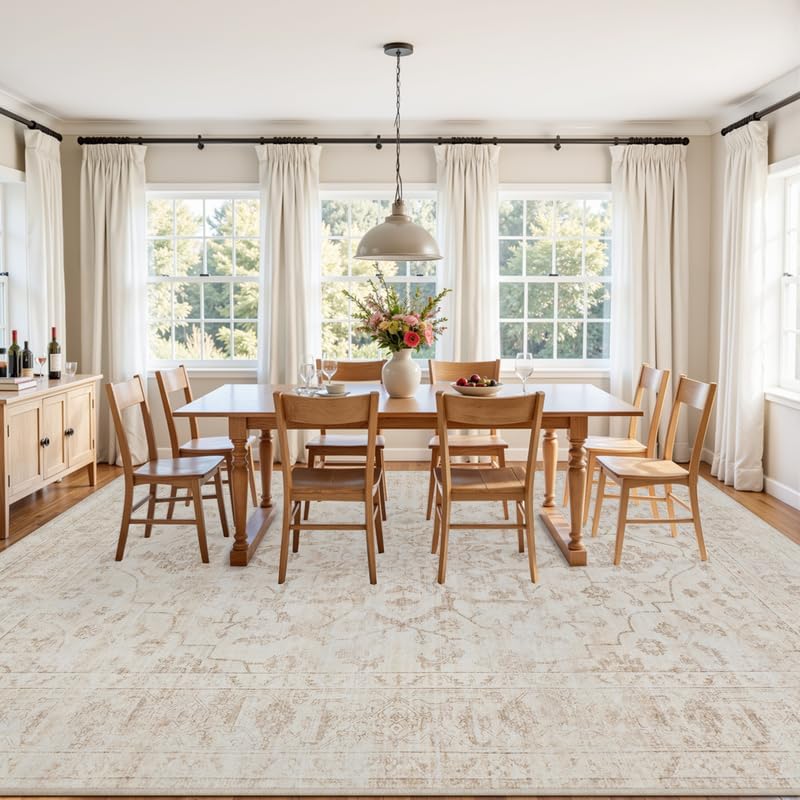 Area Rugs 9x12 Living Room: Bedroom Washable Carpet Warm Beige - Image 3