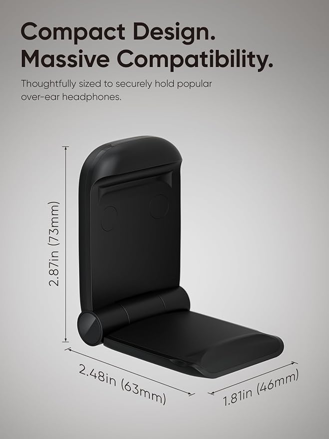 MAMUVIMO Headphone Stand, Headset Stand Foldable ＆ Sticky, Headphone Holder Hook Mount with Non-Slip Silicone, Adhesive Earphone Desk Hanger Clip Space-Saving for Airpods Max, All Earphones- Black