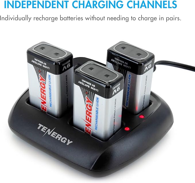 Tenergy TN294 4 Bay 9V Li-ion Battery Charger and 8 Pack 9V 600mAh Li-ion Rechargeable Battery