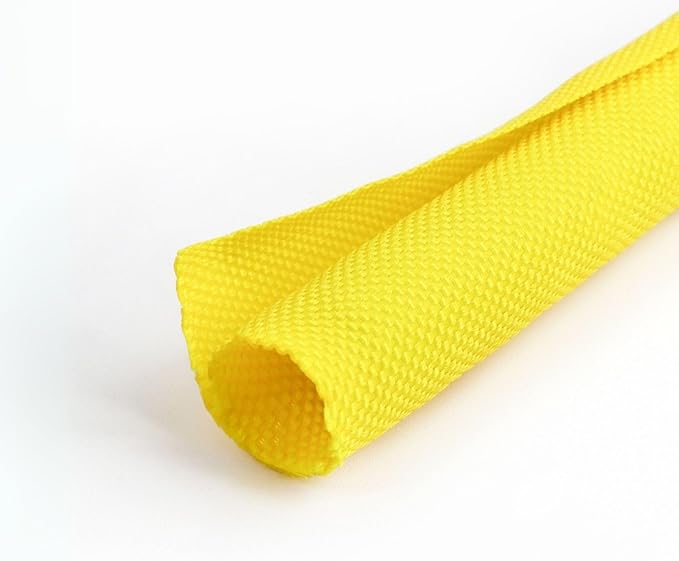 Holed 3/4 inch Split Braided Cable Management Sleeve for USB Cable Power Cord Audio Video Cable, High-Temperature Automotive Harness Wire Loom Cord Protector from Cat Dog Chewing (Yellow, 10FT)