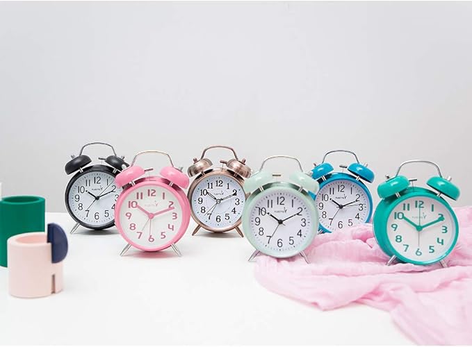 [Loud Alarm for Deep Sleepers) 4'' Twin Bell Alarm Clock with Backlight for Bedroom and Home Decoration(Blue)