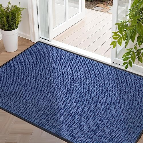 Mibao Front Door Mat Outdoor Entrance, 73" x 46" Heavy Duty Welcome Mat for Outdoor and Indoor, Waterproof Dirt Trapper Doormat, Super Absorbent Indoor Entryway Mat for Patio & Porch - Blue by Mibao