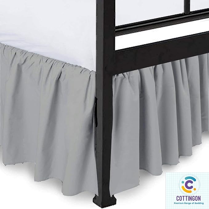 Ruffled Bed Skirt with Split Corners-Dust Ruffle - 14" Drop 100% Microfiber Soft,Sheen & Luxurious Look - Bed Skirts (Light Grey -Full)