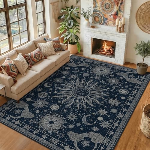 Vacuum-Friendly, 8x10 Washable Area Rug, Blue Gray White by meejou
