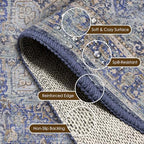 Washable Area Rug 4' x 6' Vintage Traditional Persian Mat - Foldable Distressed Non-Slip Machine Washable Carpet for Living Room Bedroom Kitchen Home Decor - Indigo and Gold - Image 6
