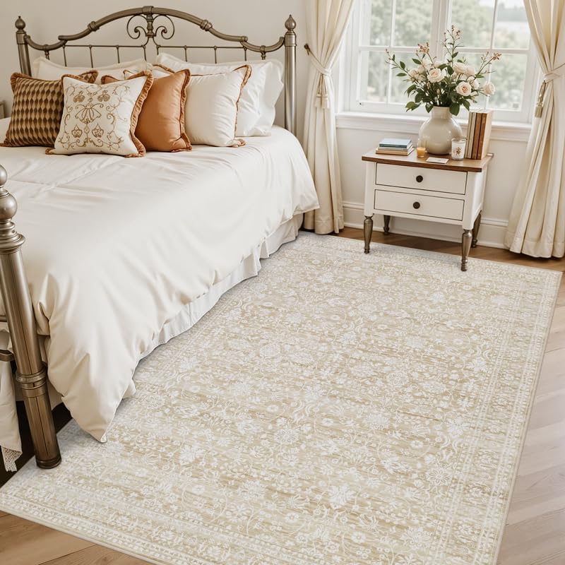 8x8 Area Rugs Living Room: Bedroom Washable Carpet Natural Beige - Image 2