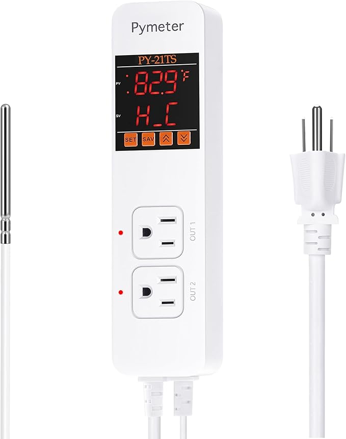 Pymeter Attic Fan Thermostat Controller Temperature Switch Plug Outlet for Seedlings, Germination, Rooting, Greenhouse, Fermentation, Reptile, Terrarium Heating Mats