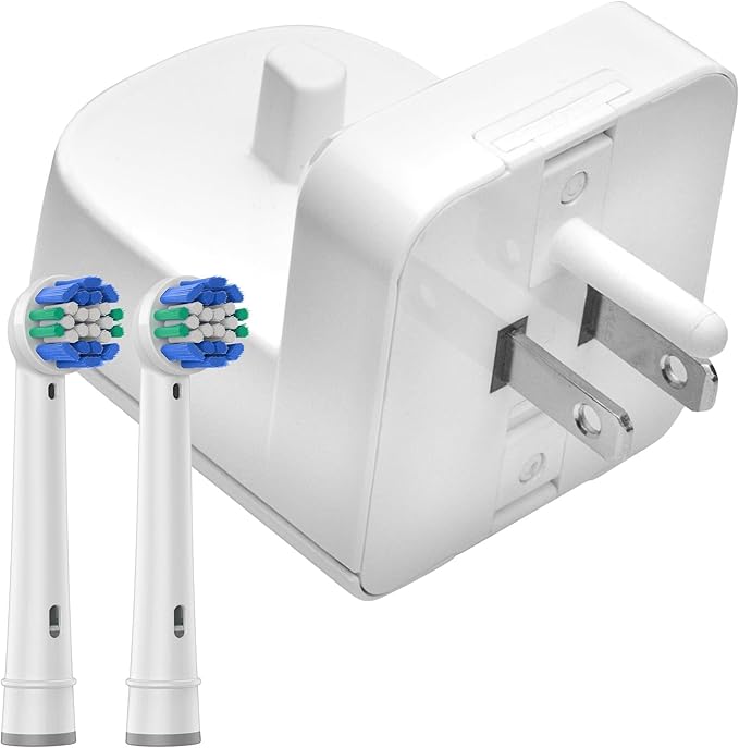 ProofVision Electric Toothbrush Wall Charger for US Socket for Oral-B/Braun (Excludes iO 7–10, Pulsonic) | Portable Oral-B Charging Station, Wireless, IPX7 Seal, with 2 Compatible Toothbrush Heads