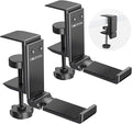 Goldmille 2 Pack Aluminum Headphone Stand Hanger Foldable with Cable Clip - Headset Holder Clamp Hook Under Desk, Save Your Space While Working & Gaming