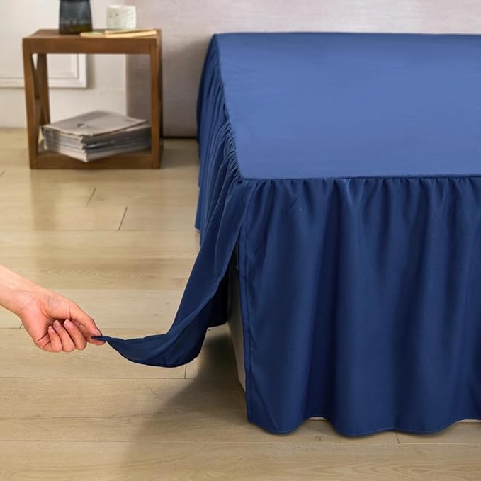Bed Skirt Full Size Ruffled Bed Skirt with Split Corners, Navy Blue, Full Bed Skirts 14 Inch Dropr with Platform, 14'' Full