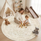Round Area Rug Living Room: 6ft Washable Carpet Beige/Brown - Image 3