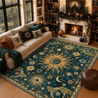 Vacuum-Friendly, 9x12 Washable Area Rug, Dark Blue Gold Gray by meejou