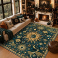 Vacuum-Friendly, 8x10 Washable Area Rug, Dark Blue Gold Gray by meejou