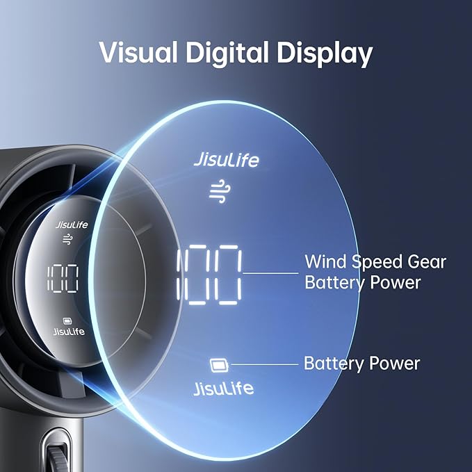 JISULIFE Handheld Fan Pro - Extreme Cooling Output: 1-100 Speed Scroll Wheel, Metal Body, Digital Display, 1.5H Fast Charge, 5000mAh-Portable Fan for Travel, Valentines Day Gifts for Her Him(Grey)