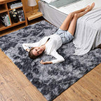 Ophanie Soft Fluffy Shaggy Rugs for Bedroom Living Room Dorm Nursery Home Decor Aesthetic 4x6 Ft Tie-Dyed Black & Light Grey - Image 5