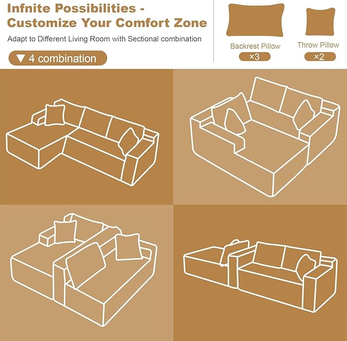 96" Sectional Couches for Living Room Modern Modular Sofa with L-Shape Couchs Upholstered Boneless Couch Deep Seat Sectional Couch with Chaise (Green, 96" Left Facing Chaise+2Seaters)