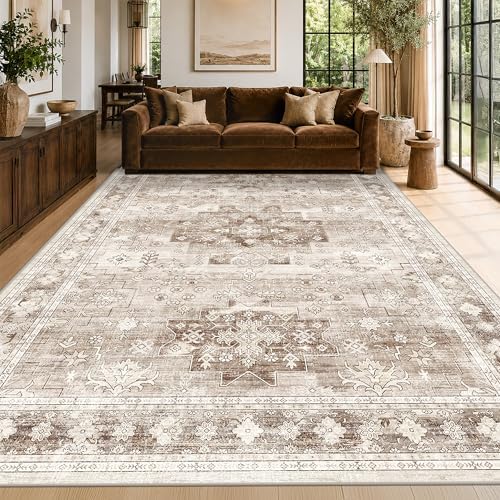 Boho Beige Rug for Living Room - Washable 10x12 Area Rug, Dining Room Rugs for Under Table, Soft Low Pile Carpet for Bedroom - Farmhouse Decor, Non-Slip & Stain Resistance (10x12 Beige/Latte) by HazoHaus