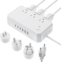 Puveini US to Europe Travel Adapter 220V to 110V Voltage Converter with 4.5A 6-Port USB Charging and UK/AU/US/EU Worldwide Plug Adapter