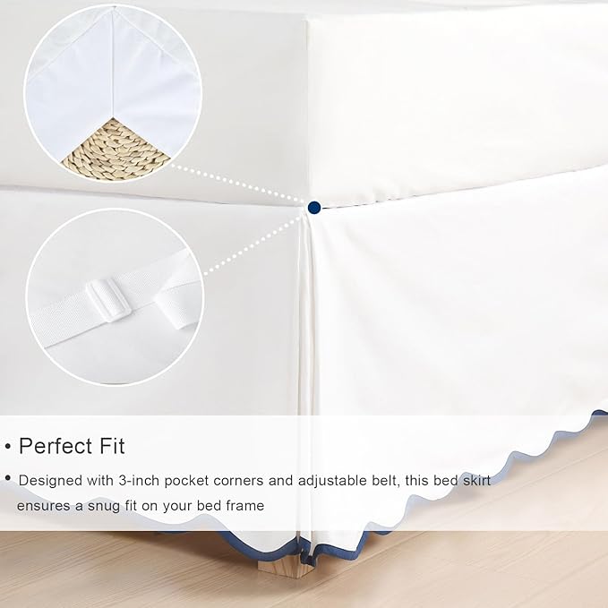 HIG Queen Bed Skirt - Easy Fit Scallop Edge Pleated Bedskirts With Spilt Coner, 18 Inch Drop Anti-Slip Dust Ruffle, Thick Fabric for Enhanced Privacy, Pre-Washed for Long-Lasting Use, Machine Washable