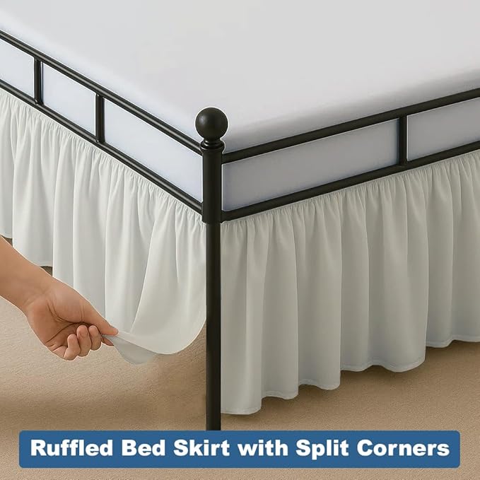 Ruffled Bed Skirt Split Corners with Platform, Tailored Fit Hotel Quality Wrinkle Free Ultra-Soft Microfiber Dust Ruffle, Upto 16 Inch Drop, Full XL, Ivory