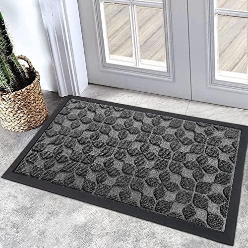 Bulijojo Sturdy Front Entrance Doormats,Durable Heavy Duty Welcome Mat,Thick Absorbent Natural Rubber Non Slip Mat,Easy Clean Entryway Mat Geometric Grey 23"x35" by ShowYourStyle