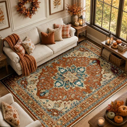 RELEANY Washable Area Rug, 8'x10', Red/Orange/Blue/Brown - Image 2