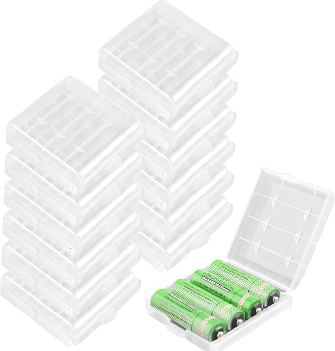 KEEPOW 12 Pcs AA/AAA Battery Storage Case Holder Box, Clear Color