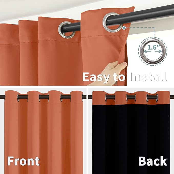 BGment Thermal Insulated 100% Blackout Curtains 72 Inch Length 2 Panels, Total Light Blocking Curtains for Bedroom, Grommet Window Drapes with Thick Black Liner, 52 Inch Wide Each Panel, Terracotta