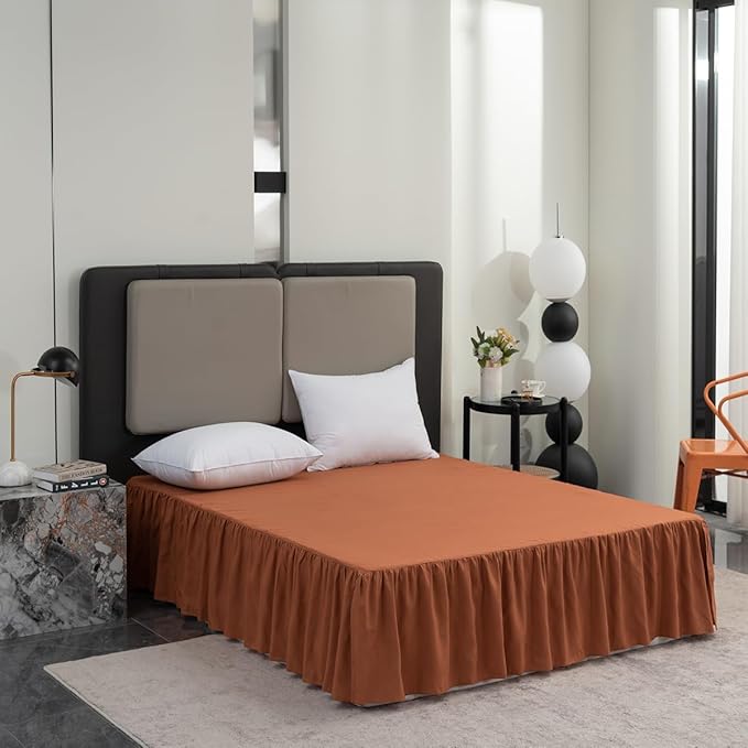 Terracotta Bed Skirt Full Size Ruffled Bed Skirt with Split Corners, Full Bed Skirt 12 Inch Drop, Full Size Bed Skirt Terracotta for Ruffled Bed Skirt with Split Corners, Bed Skirts Full Size