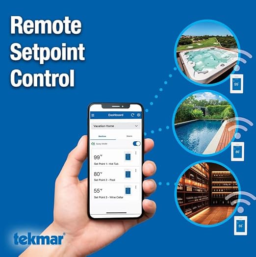 tekmar Wi-Fi Setpoint Control 170 - One Stage Heat or Cool | Innovative Control Unit Connects to Internet | Remote Operation via Watts Home Mobile App | Can Use w/Pools, Hot Tubs, Water Tanks & More
