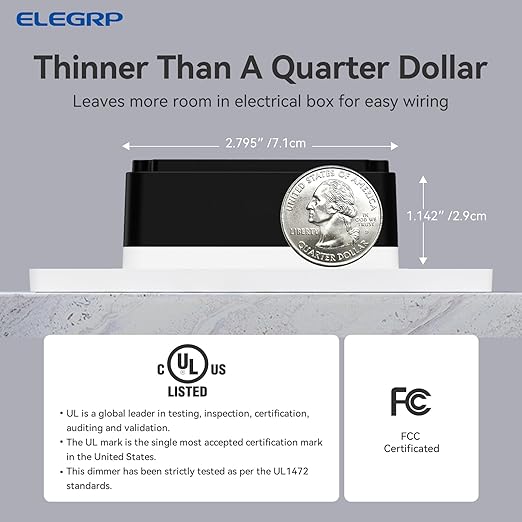 ELEGRP Dimmer Switch, Digital Dimmer Light Switch for LED Lights 150W, INC/HAL 450W, Single Pole LED Dimmer Switch, Needs Neutral Wire, Wall Plate Included, UL Listed, 1 Pack, Matte White