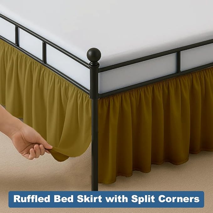 Ruffled Bed Skirt Split Corners with Platform, Tailored Fit Hotel Quality Wrinkle Free Ultra-Soft Microfiber Dust Ruffle, Upto 14 Inch Drop, King, Taupe