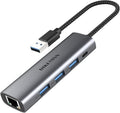 DIKEQINN 5-in-1 USB Hub with Gigabit Ethernet Ports and 3 USB 3.0 Ports, Suitable for USB-C/Type-C Interface laptops Such as MacBook Pro/Air, Dell XPS, Lenovo, Huawei, etc., Plug and Play(USB-A)