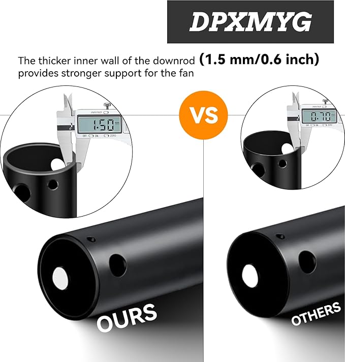 DPXMYG 72 inch Ceiling Fan Downrod with Extension Cord, 6 FT Black Downrod for Ceiling Fan, 1 inch Outside Diameter, Ceiling Fan Boom Suitable for a Wide Range of Fans (Black, Not Threaded)